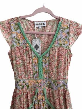 Barok Paris Floral Midi Dress Lace Metallic Ruffle Size Small NWT Boho